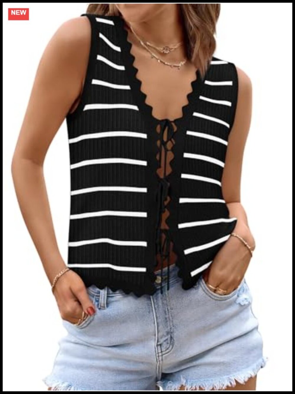 Crochet Tie Front Sweater Vest Womens Summer Knit Tank Top